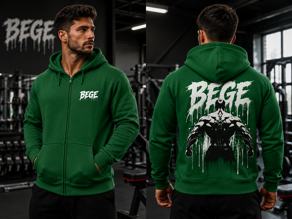 BEGE® Oversized Gym Hoodie – Emerald Green | Pump Cover Zip Hoodie