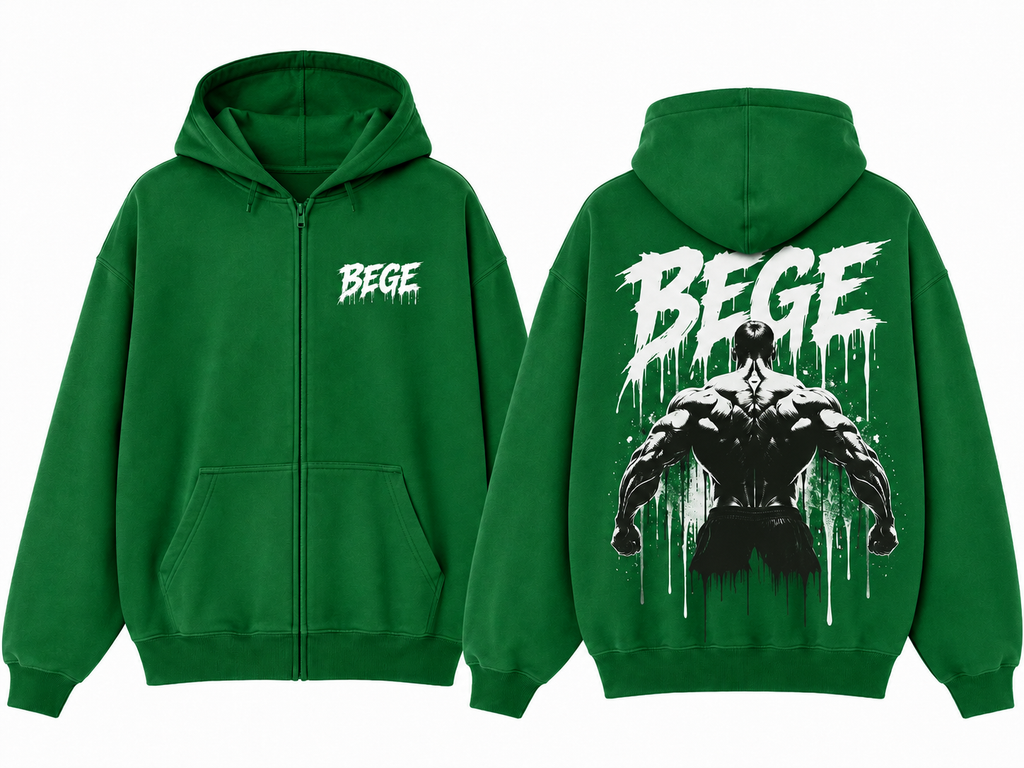 BEGE® Oversized Gym Hoodie – Emerald Green | Pump Cover Zip Hoodie