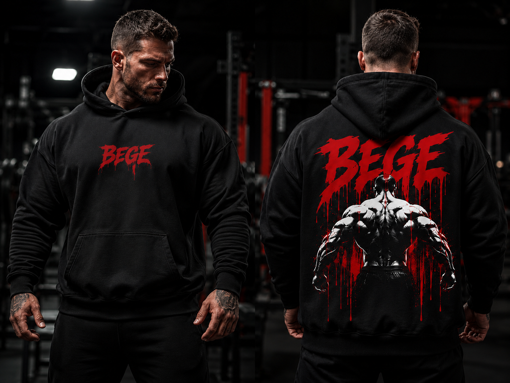 BEGE® Oversized Gym Hoodie – Black | Pump Cover for Bodybuilders