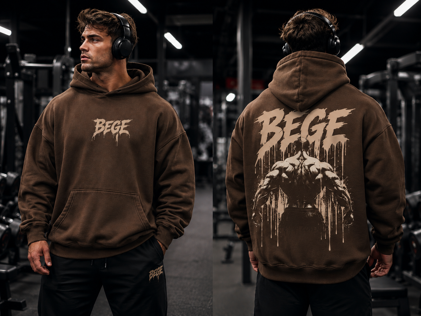 BEGE® Oversized Gym Hoodie – Vintage Mocha Brown | Pump Cover