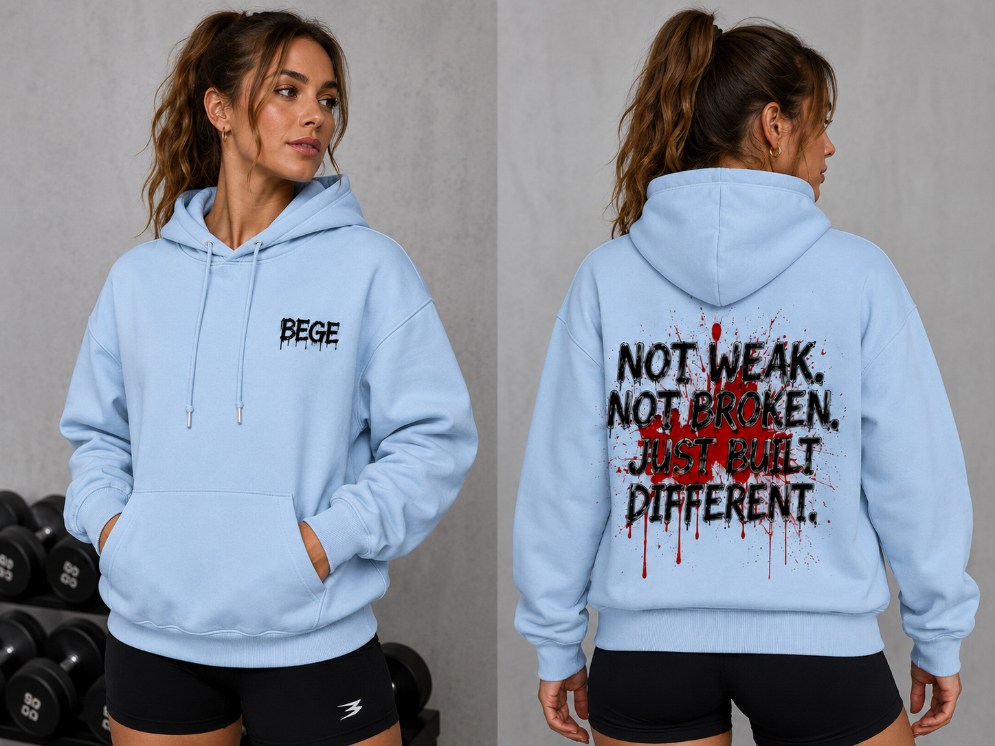 BEGE 'Built Different' Graphic Hoodie – Baby Blue