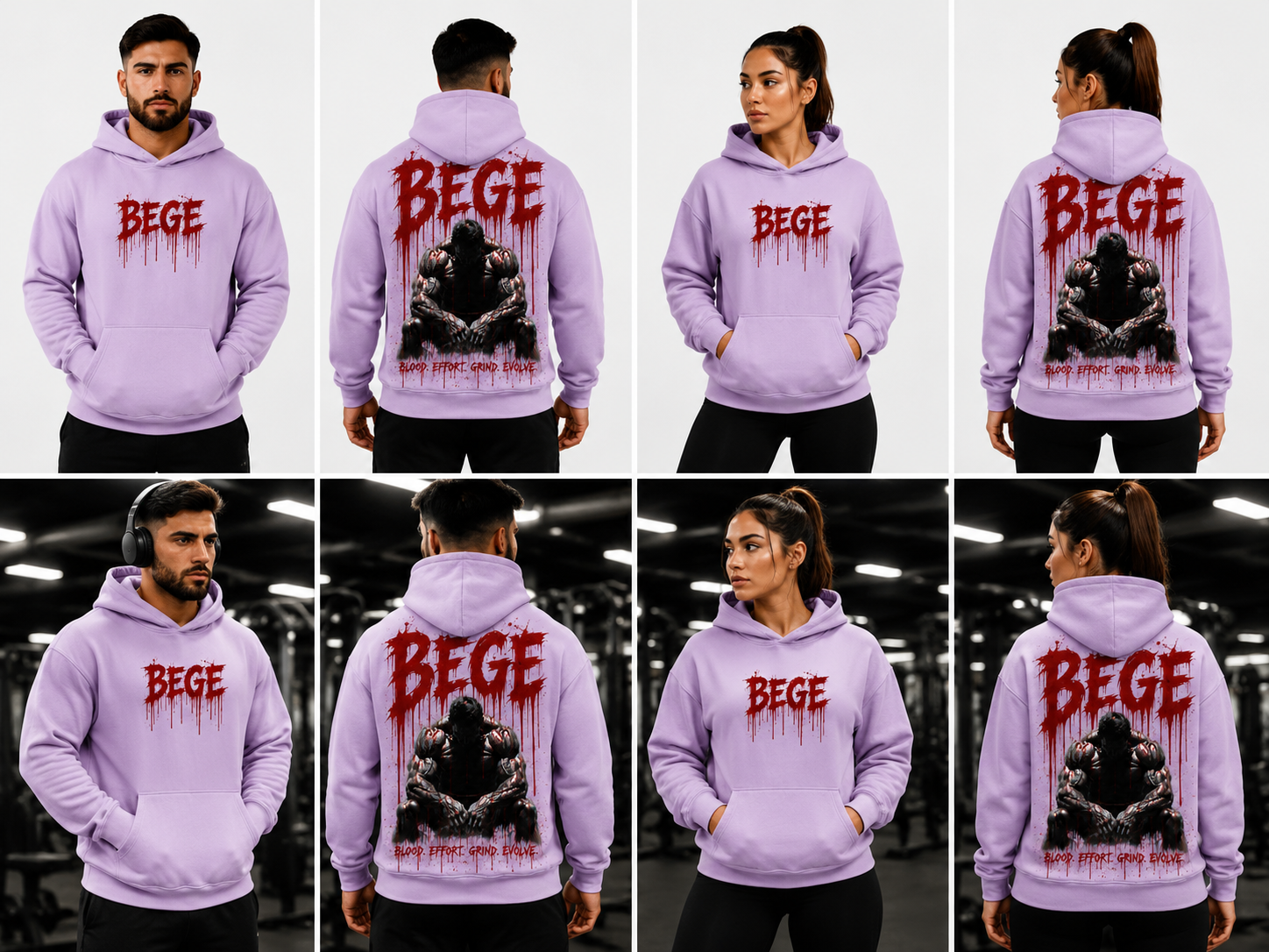 BEGE® Oversized Gym Hoodie–Lavender