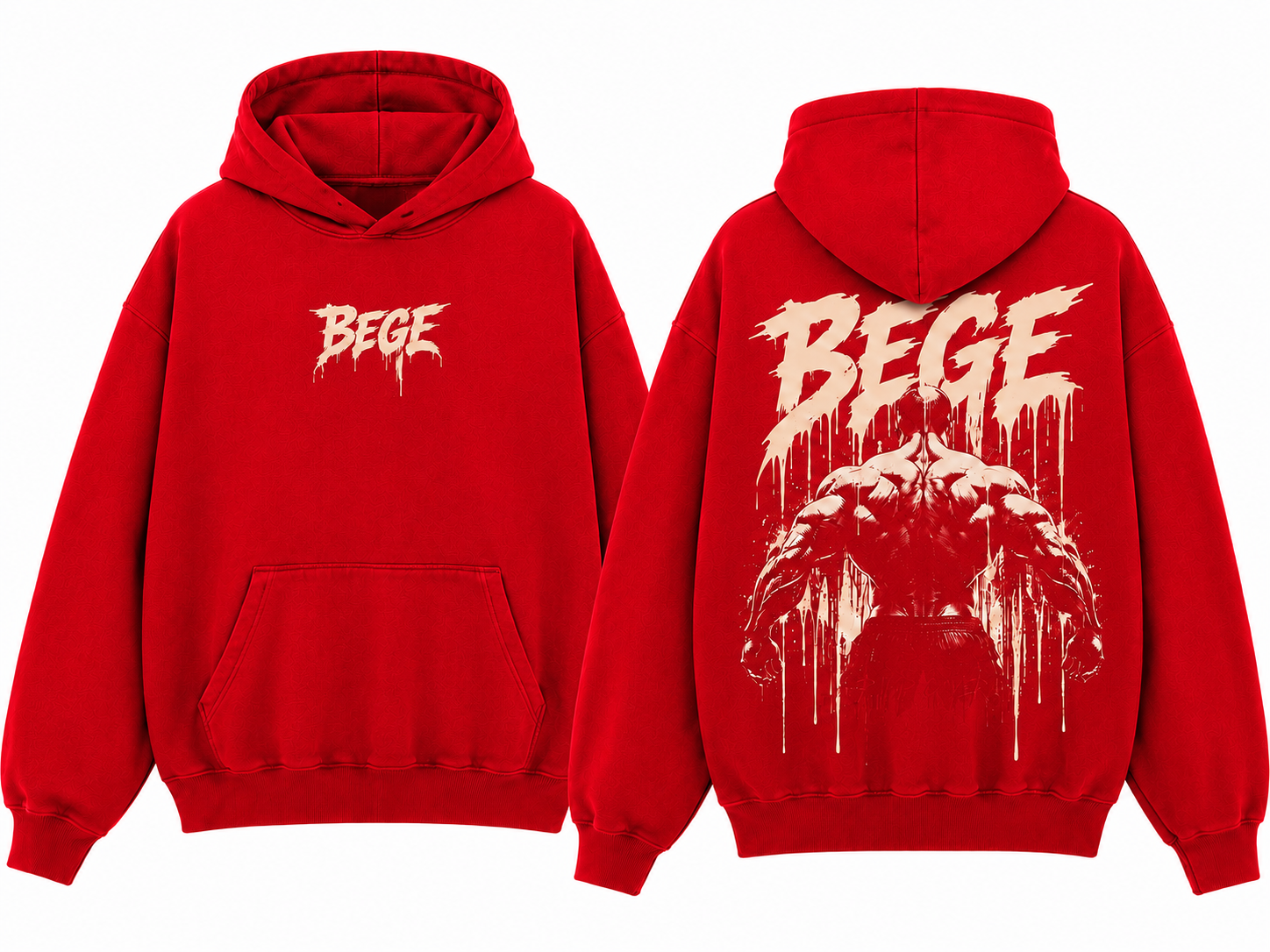 BEGE® Oversized Gym Hoodie – Crimson Red | Premium Streetwear