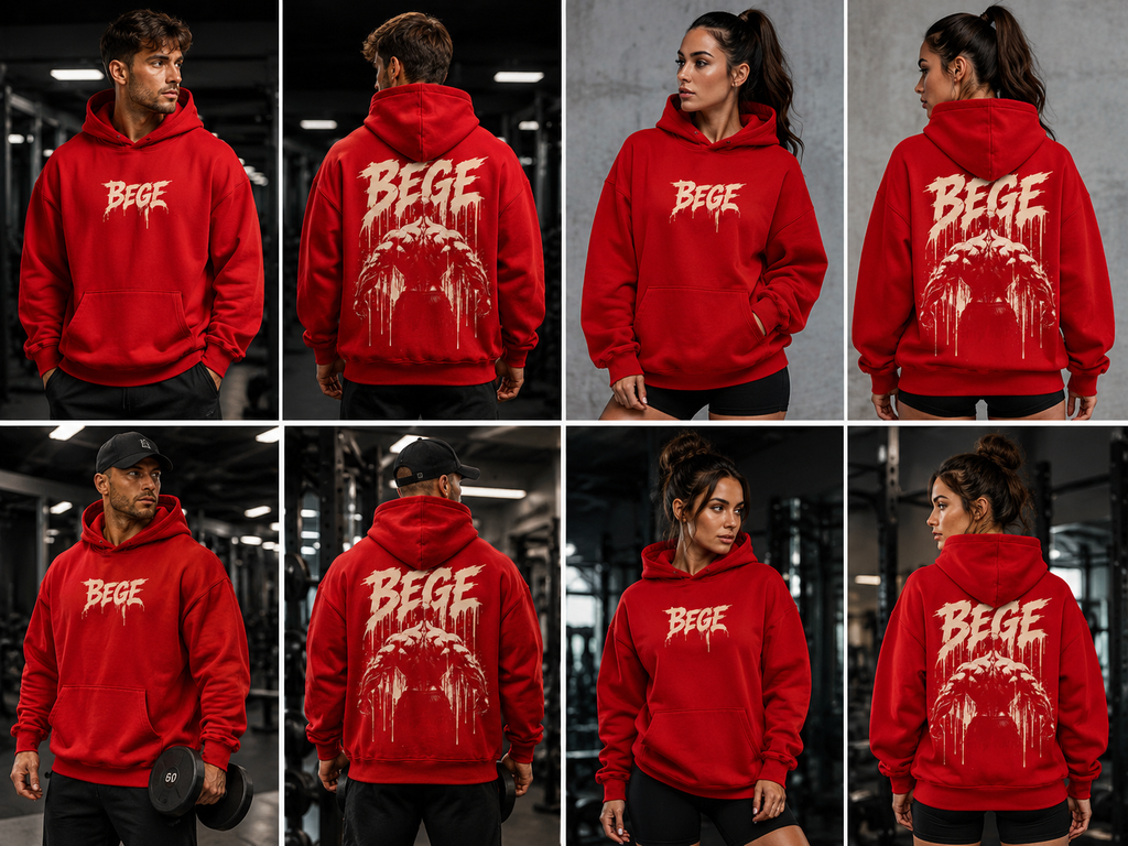 BEGE® Oversized Gym Hoodie – Crimson Red | Premium Streetwear