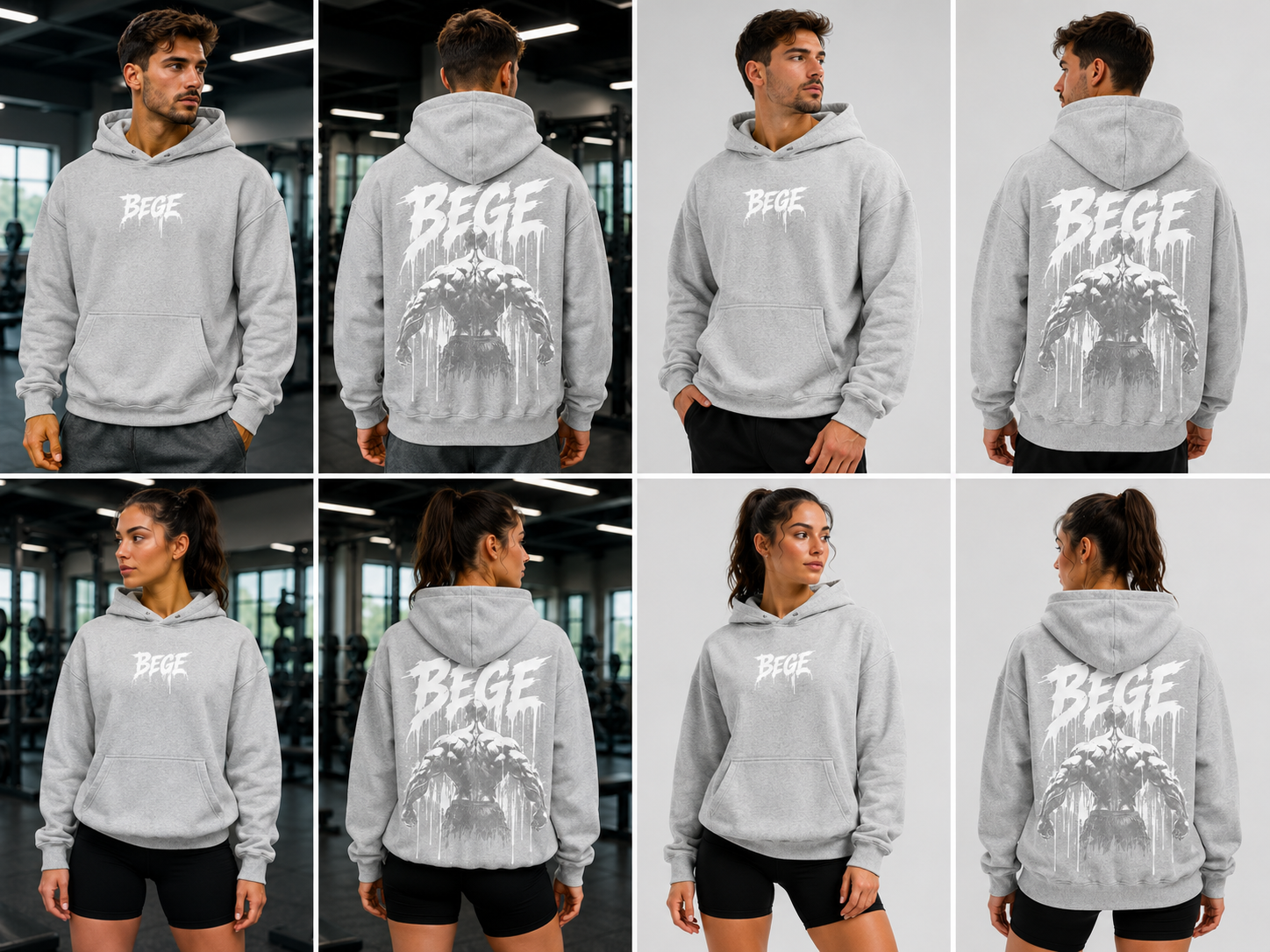BEGE® TITAN Oversized Gym Hoodie – Heather Gray | Pump Cover