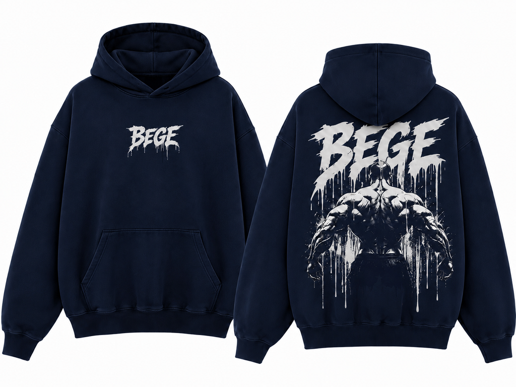 BEGE® Heavyweight Oversized Gym Hoodie – Navy Blue | Streetwear Hoodie
