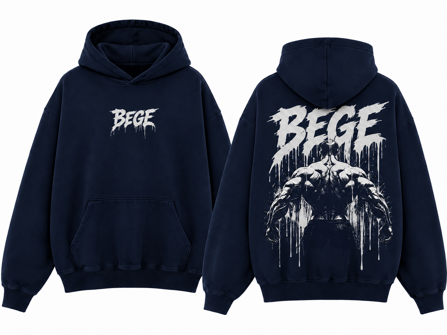 BEGE® Heavyweight Oversized Gym Hoodie – Navy Blue | Streetwear Hoodie
