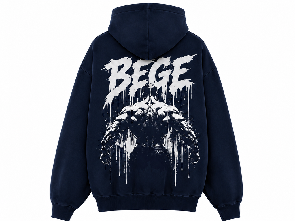 BEGE® Heavyweight Oversized Gym Hoodie – Navy Blue | Streetwear Hoodie