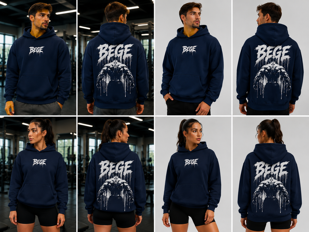 BEGE® Heavyweight Oversized Gym Hoodie – Navy Blue | Streetwear Hoodie