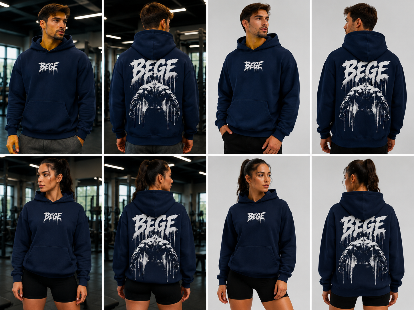 BEGE® Heavyweight Oversized Gym Hoodie – Navy Blue | Streetwear Hoodie