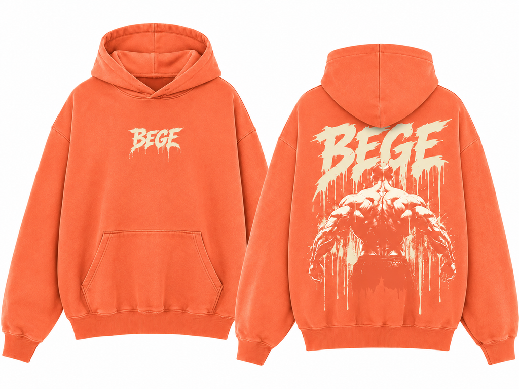 BEGE® Oversized Gym Hoodie – Coral Orange | Heavyweight Streetwear Hoodie