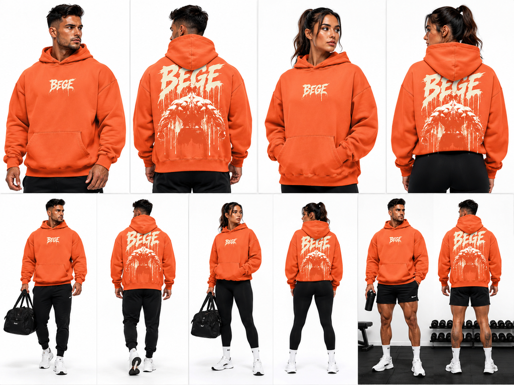 BEGE® Oversized Gym Hoodie – Coral Orange | Heavyweight Streetwear Hoodie