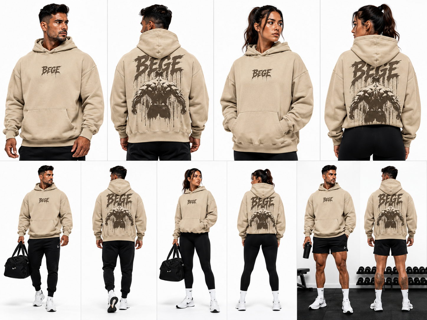 BEGE® Titan Legacy Hoodie – Sand Edition | Oversized Gym Hoodie