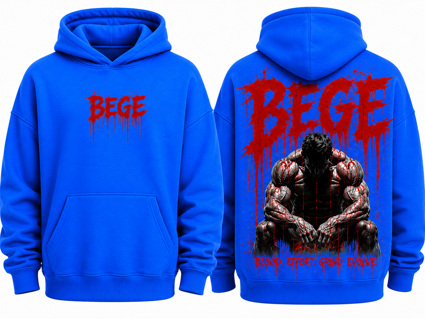 BEGE® Oversized Gym Hoodie – Royal Blue Heavyweight Streetwear