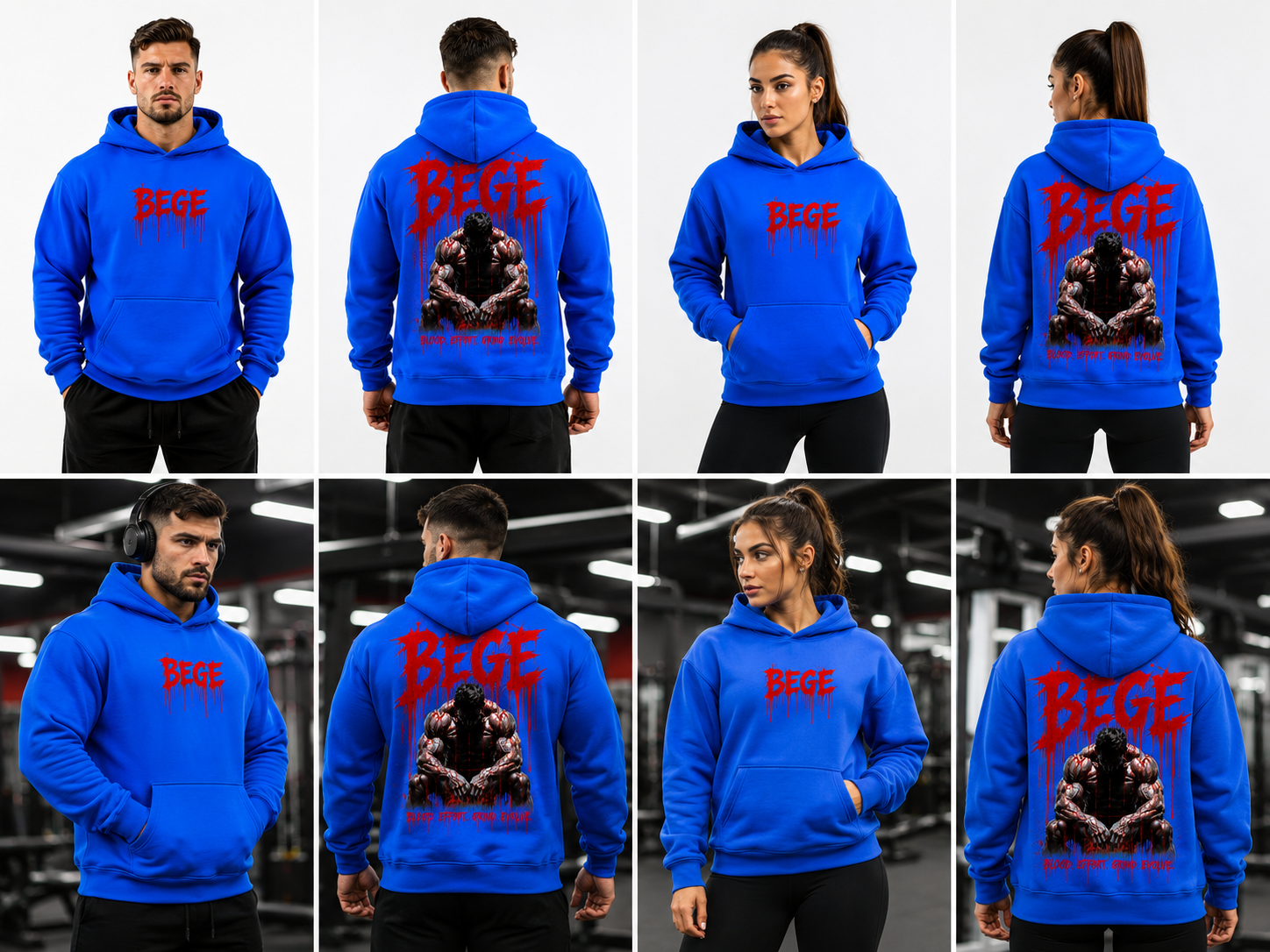 BEGE® Oversized Gym Hoodie – Royal Blue Heavyweight Streetwear
