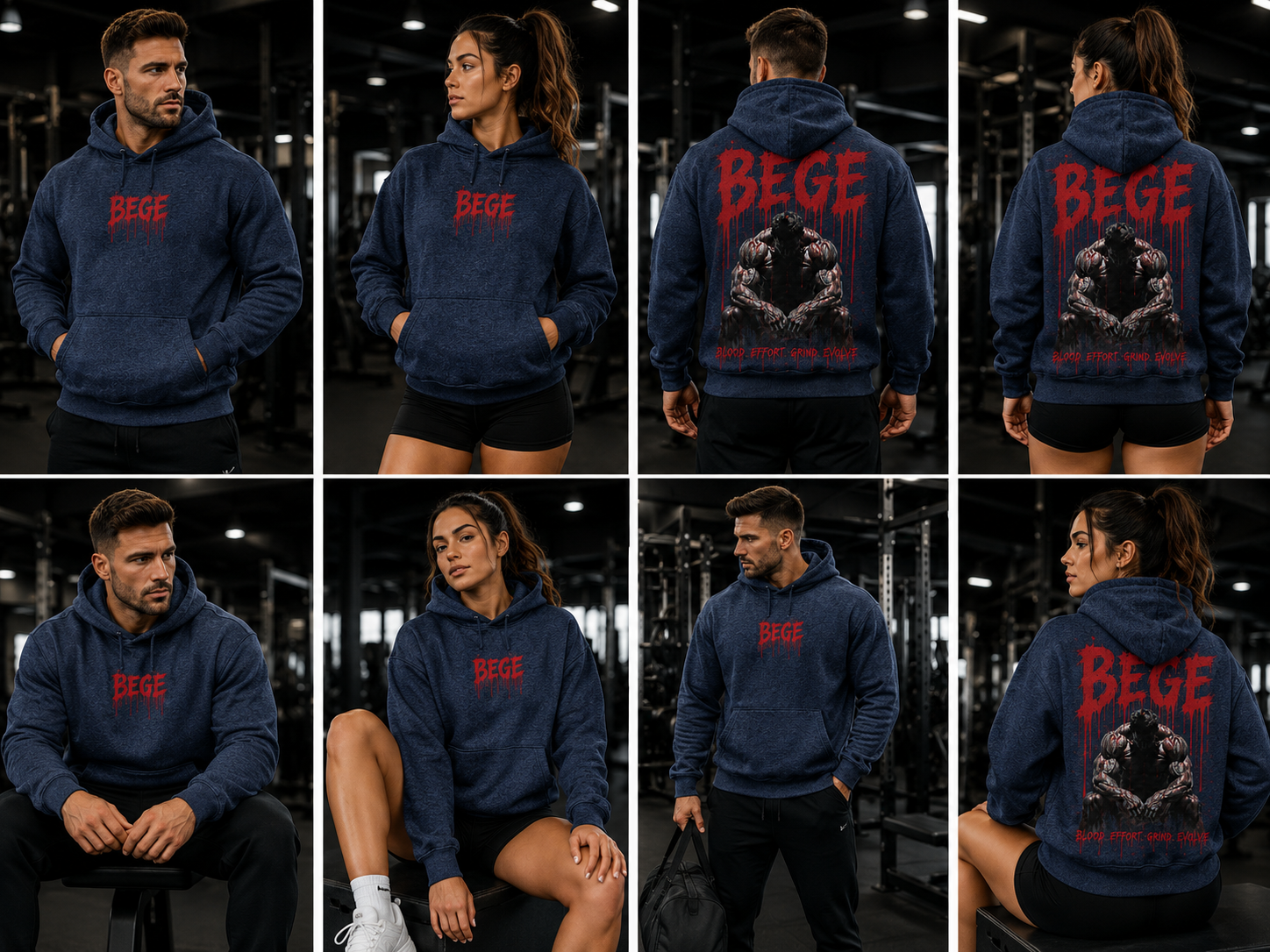 BEGE® Oversized Gym Hoodie-Heather Navy