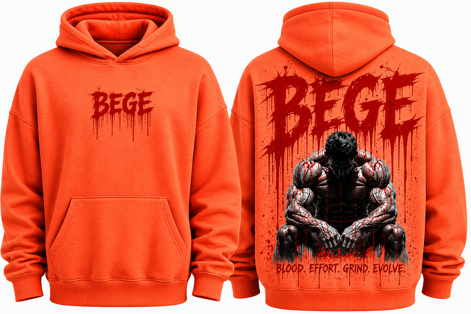 BEGE® Oversized Gym Hoodie – Coral Orange | Men's & Women's Streetwear