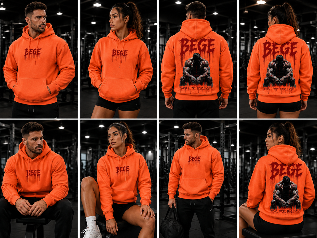 BEGE® Oversized Gym Hoodie – Coral Orange | Men's & Women's Streetwear